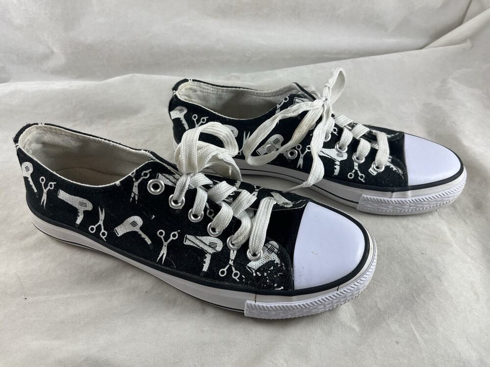 Hair Stylist Novelty Sneakers All Over Print Scissors Blow Dryer Canvas Size 7